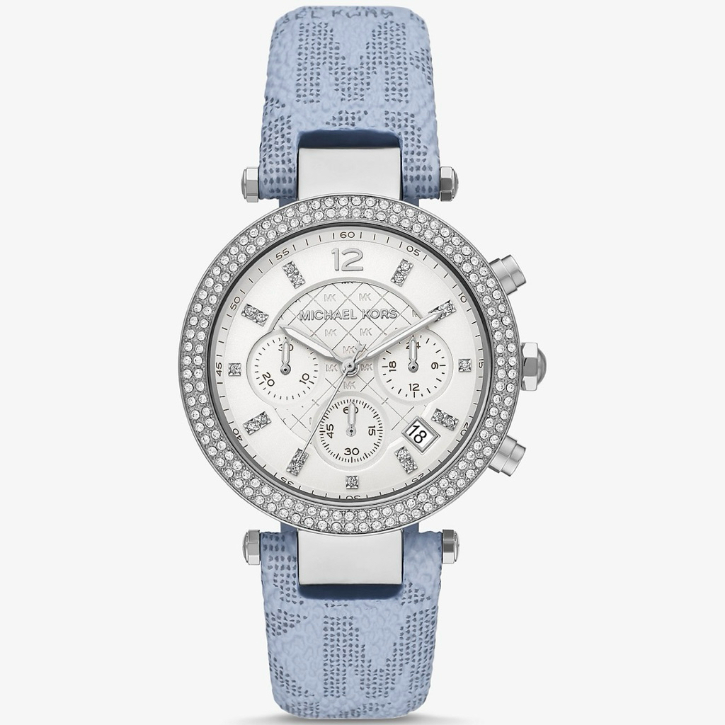Jam Tangan Wanita Mk6936 Chronograph Pale Blue Leather Strap