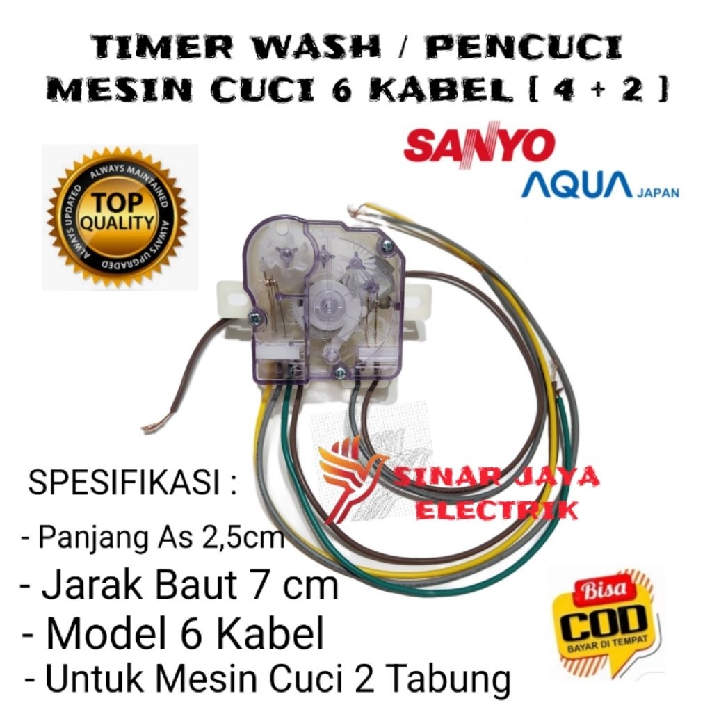 TIMER WASH 6 KABEL MESIN CUCI SANYO AQUA 2 TABUNG - TIMER MESIN CUCI SANYO AQUA 6 KABEL