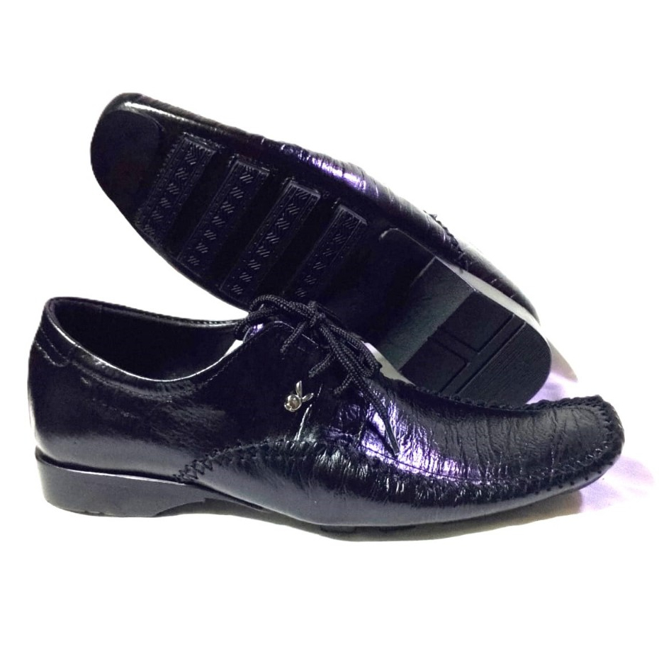Sepatu Formal Pria Kulit Sapi - Hitam Tali / Pantofel Playboy Cowok Nyaman Dipakai Kerja Seharian