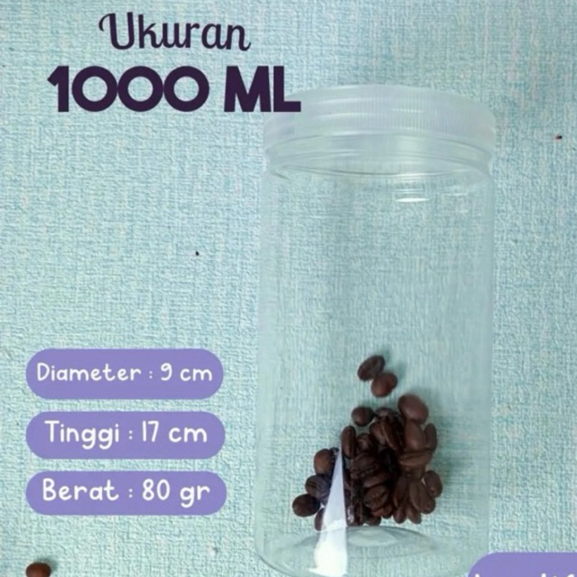 Jar 1000 ml / jar plastik / jar tabung bening / tempat penyimpanan kue