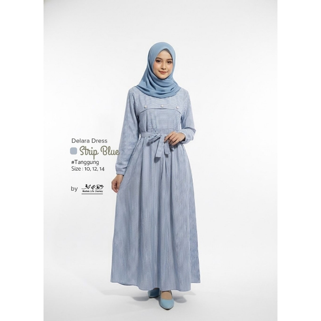 A&D Delara Dress Gamis Anak Tanggung Motif Salur Simple Elegan
