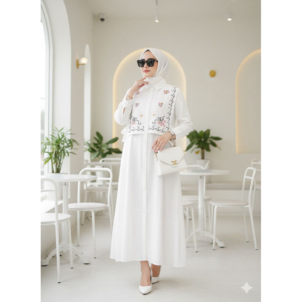 midi dress linen bordir by dml