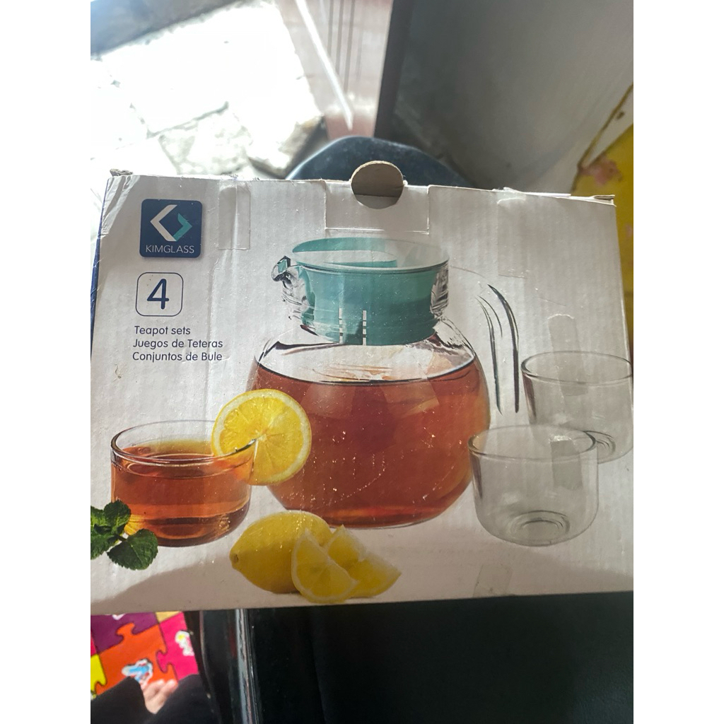 Teko TEH kaca dan Gelas kaca motif