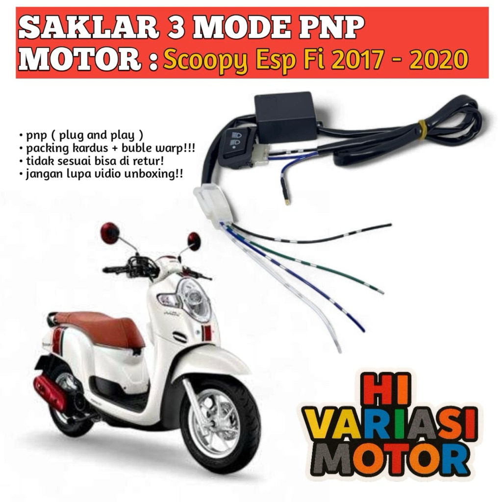 SAKLAR 3 MODE LAMPU UTAMA HONDA SCOOPY ESP FI 2017 2018 2019 2020 2021 Pemasangan pnp