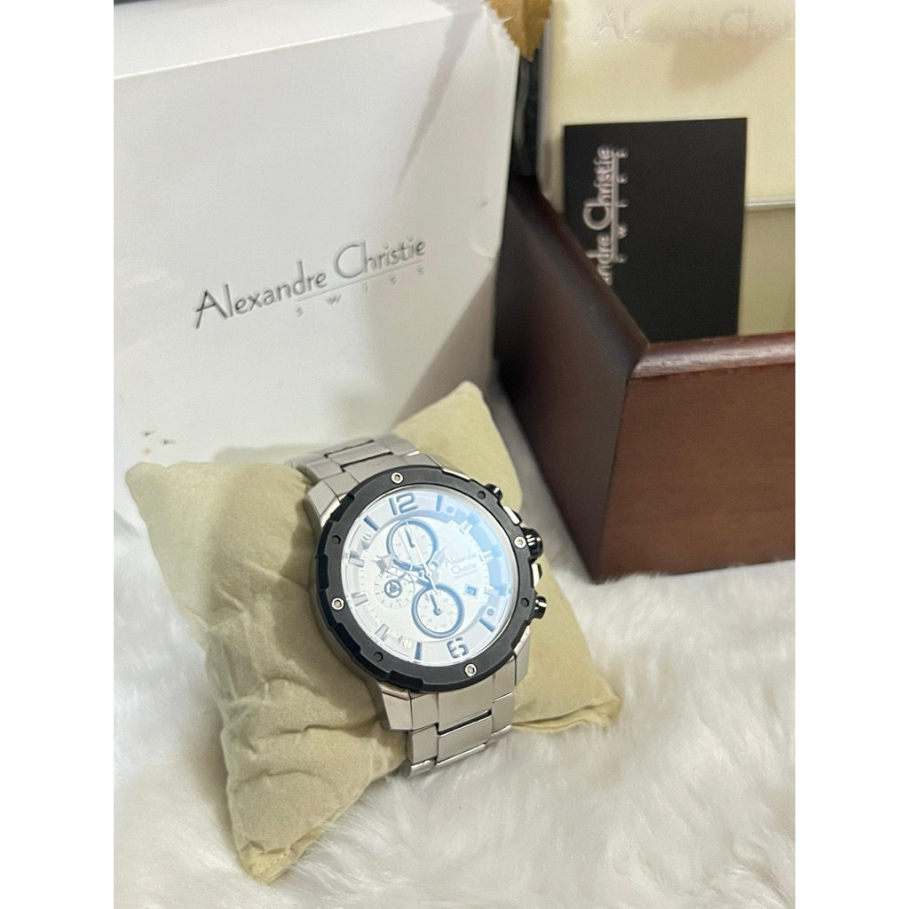 Dijual Jam Tangan Mewah Alexandre Christie, AC 6410 MC Silver Dial Putih Rantai