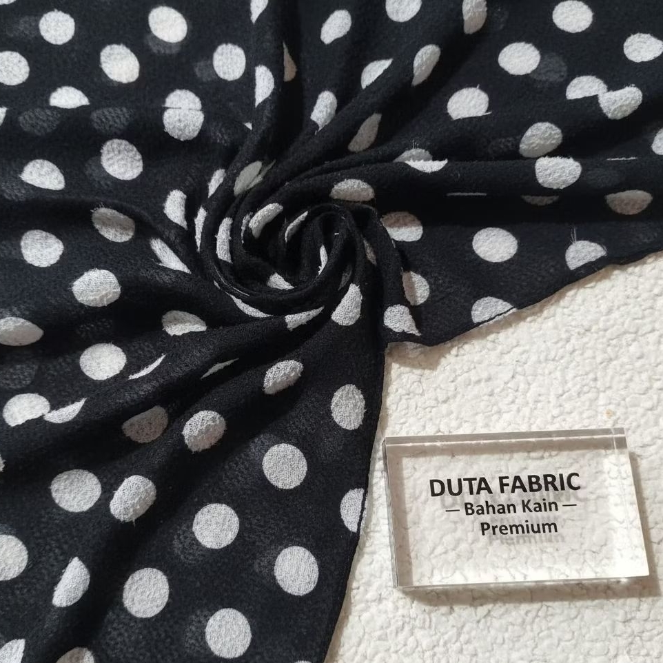 KAIN SIFON BULU TIMBUL MOTIF POLKA DOT BLACK WHITE | SIFON FLOCKING (Harga Per 0,5)KYT