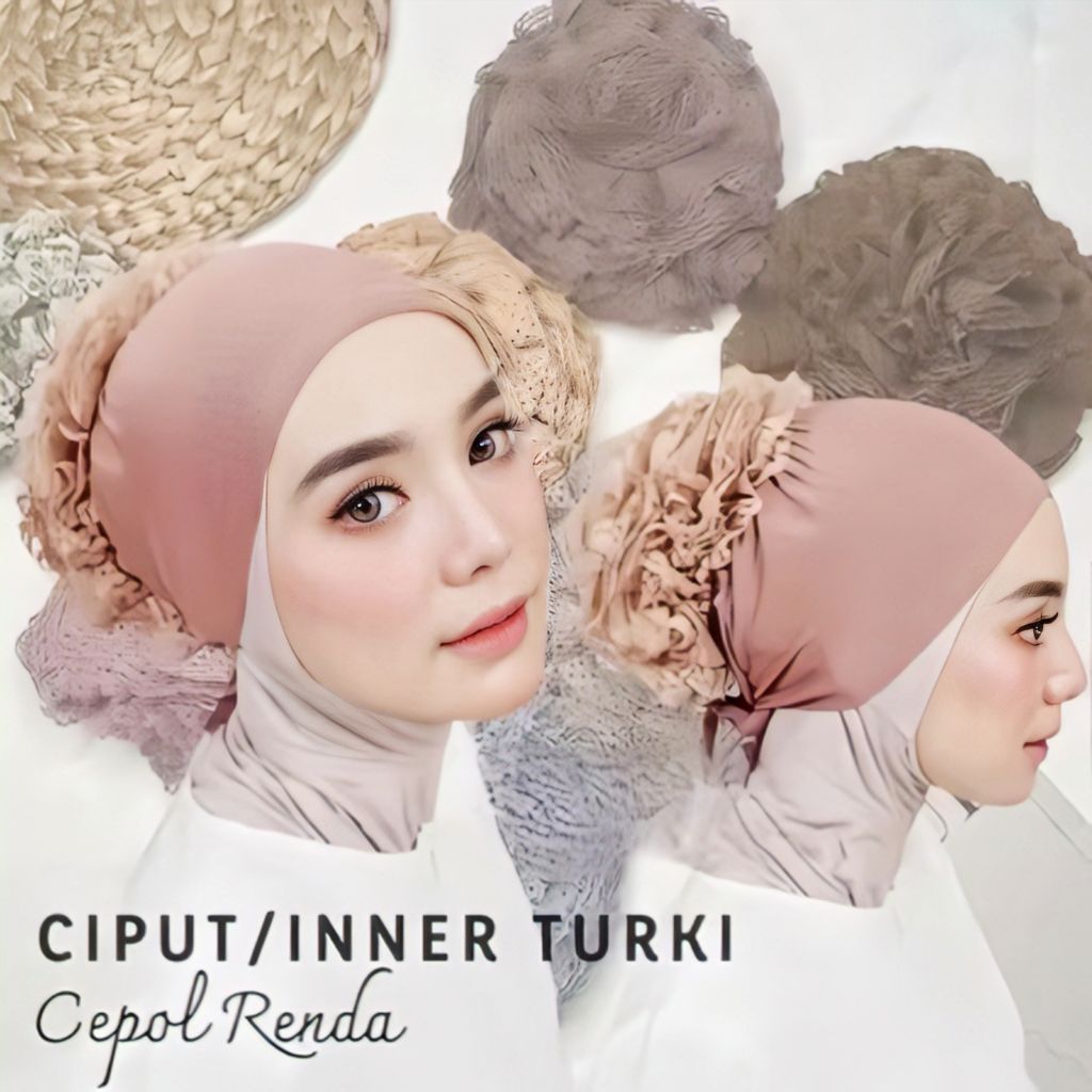 CIPUT INNER HIJAB TURKI CEPOL Renda Brukat Premium-Daleman Kerudung Cepol Bunga