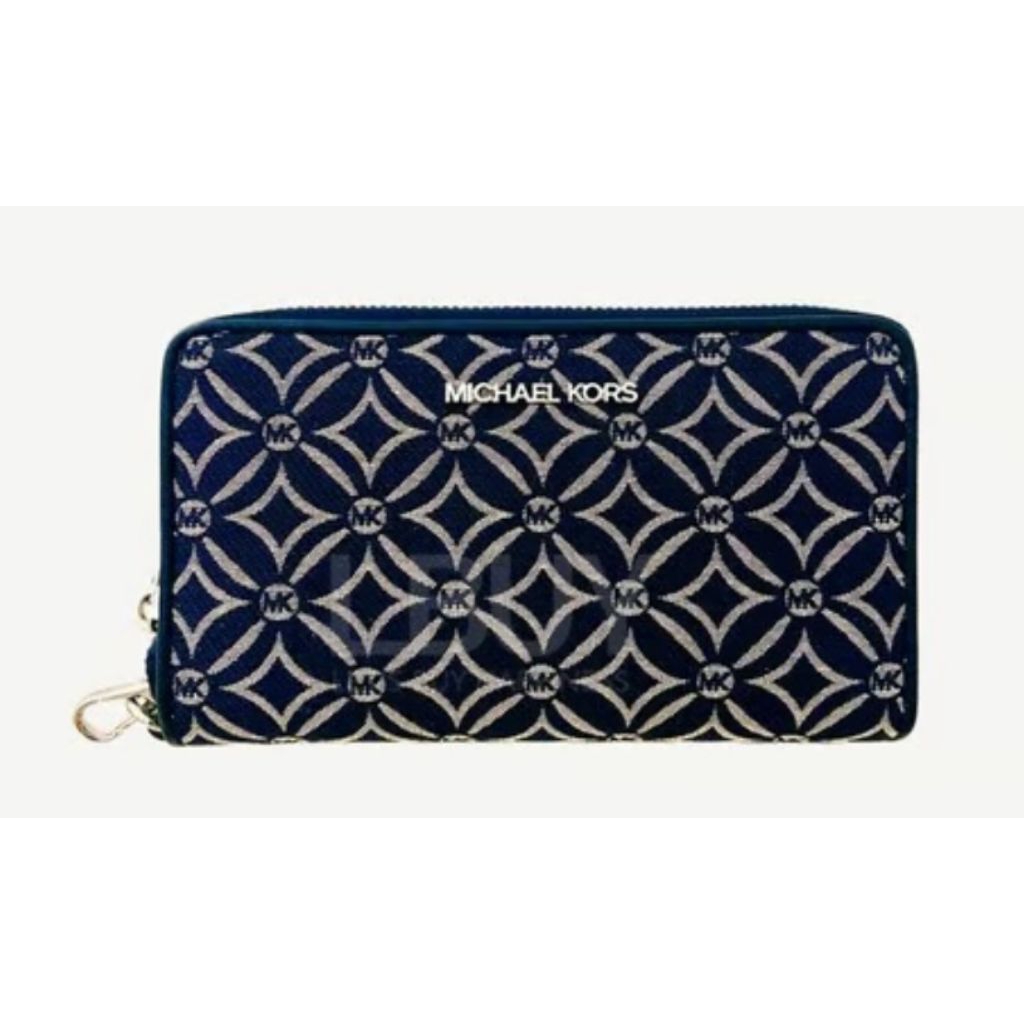 MK Jet Set Travel Large Zip Around Wallet Phone Case Canvas Navy