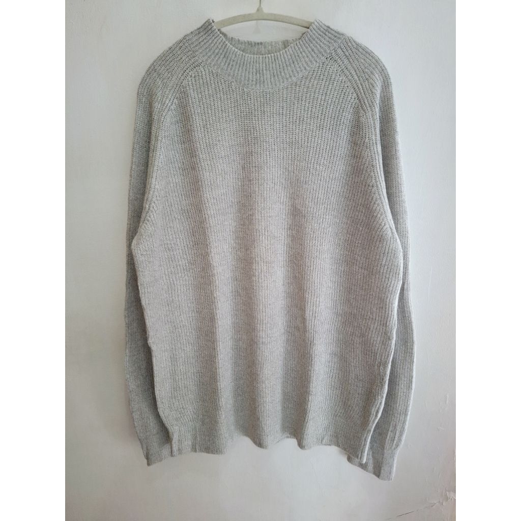 UNIQLO MEN'S MIDDLE GAUGE KNIT MOCK NECK JUMPER SWEATER IN GRAY