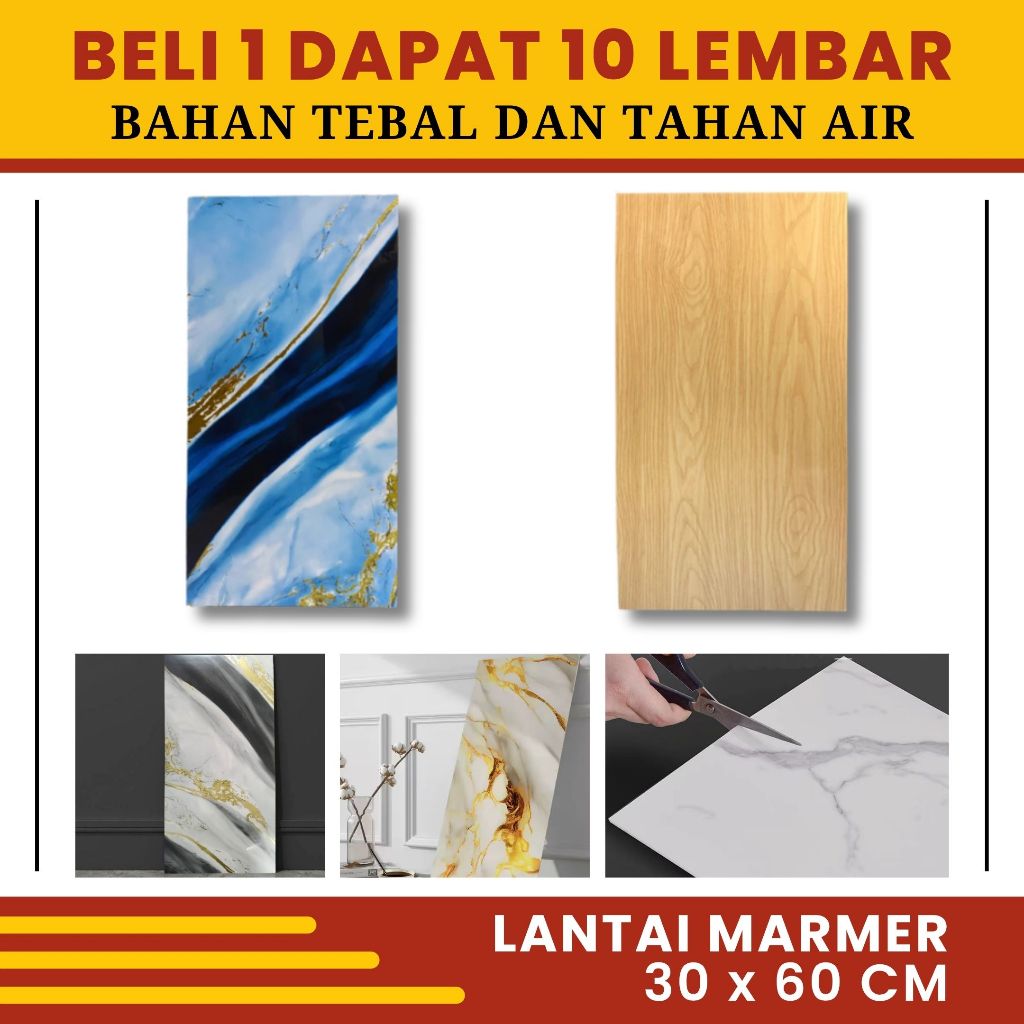 Stiker Dinding Kamar Mandi Dapur Vinyl Sticker Lantai Marmer Vinyl Tempel Motif Biru Putih Glossy