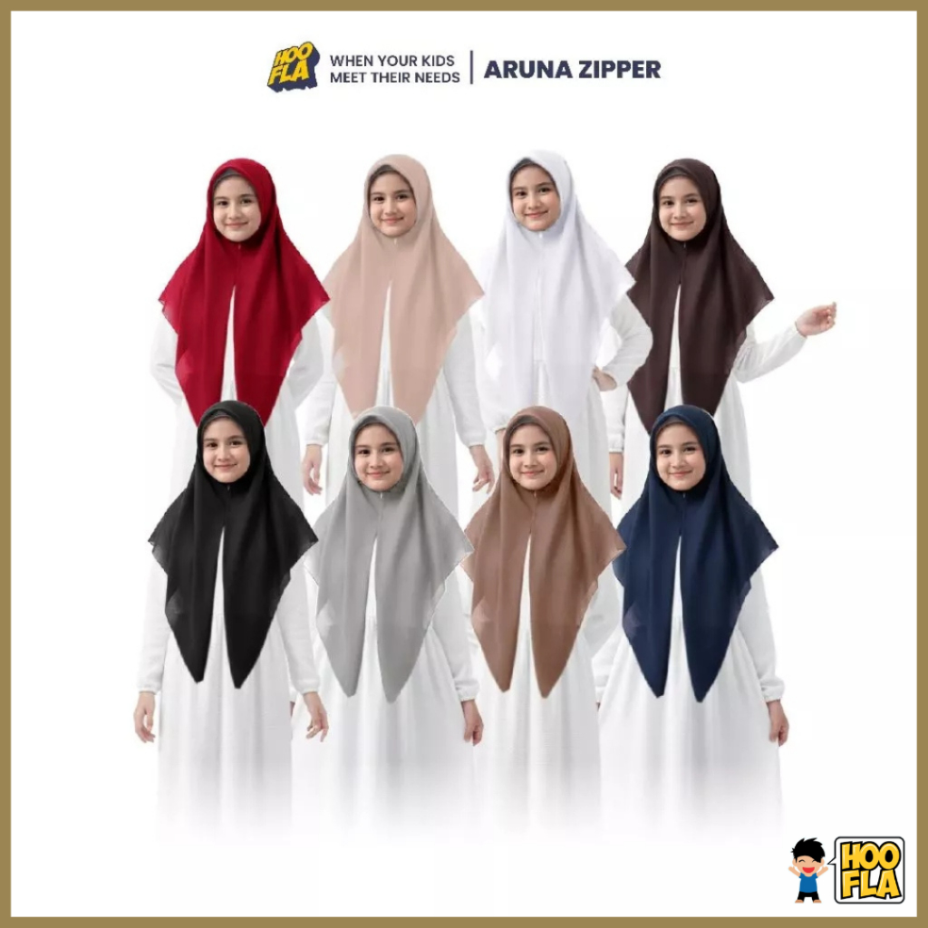 Kerudung Instan Segitiga Anak Bahan Paris Premium - Aruna ZIpper Paris Hoofla