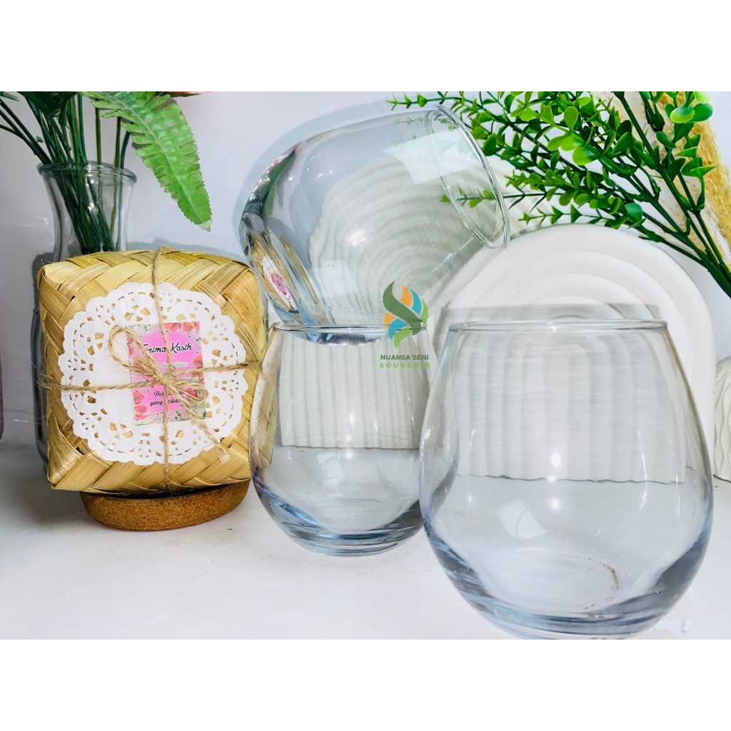 Souvenir Gelas Tuscany Cangkir Kaca Minum Wine Gelas Telur Bening Polos Kemas Besek