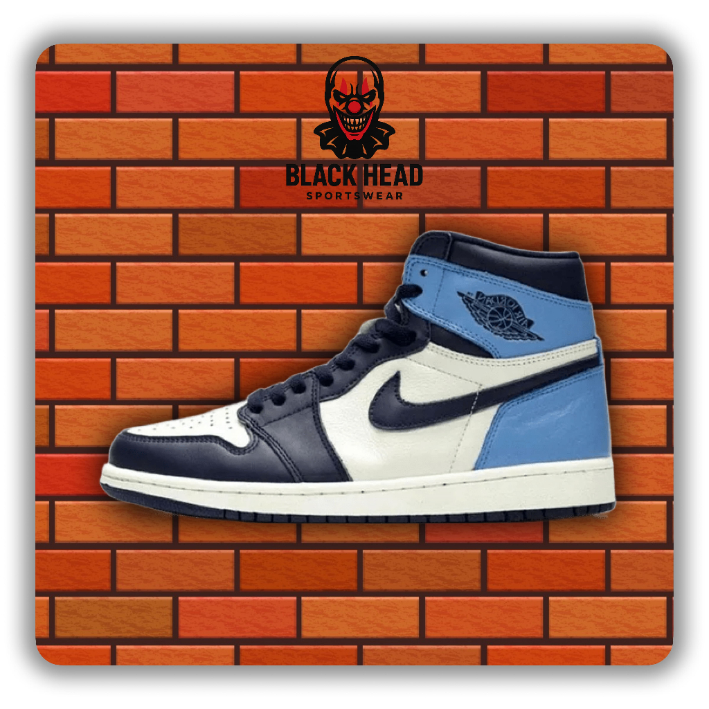 Sepatu Sneakers Biru Putih Elegan Jordan 1 Obsidian University – Black Head Sportswear