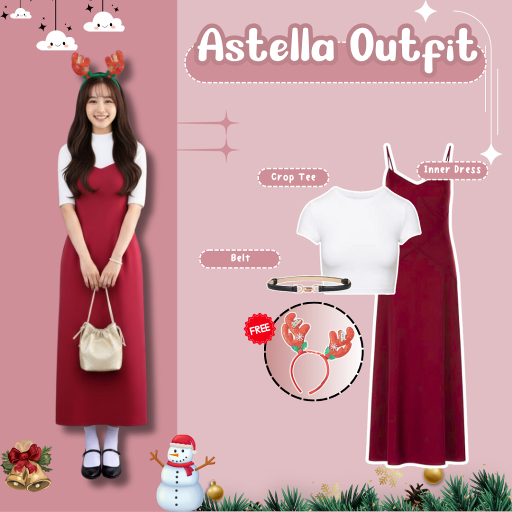 Astella Outfit Set | Crop Tee ~ Inner Dress ~ Belt | Setelan OOTD Korean Style | Outfit Hangout |