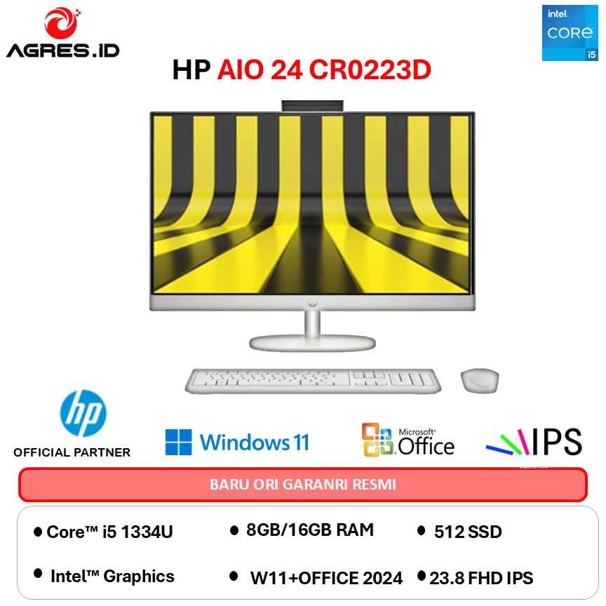 HP AIO 24 I5 1334U - RAM 16GB 512GB W11+OHS 23.8FHD IPS  -CR0223D