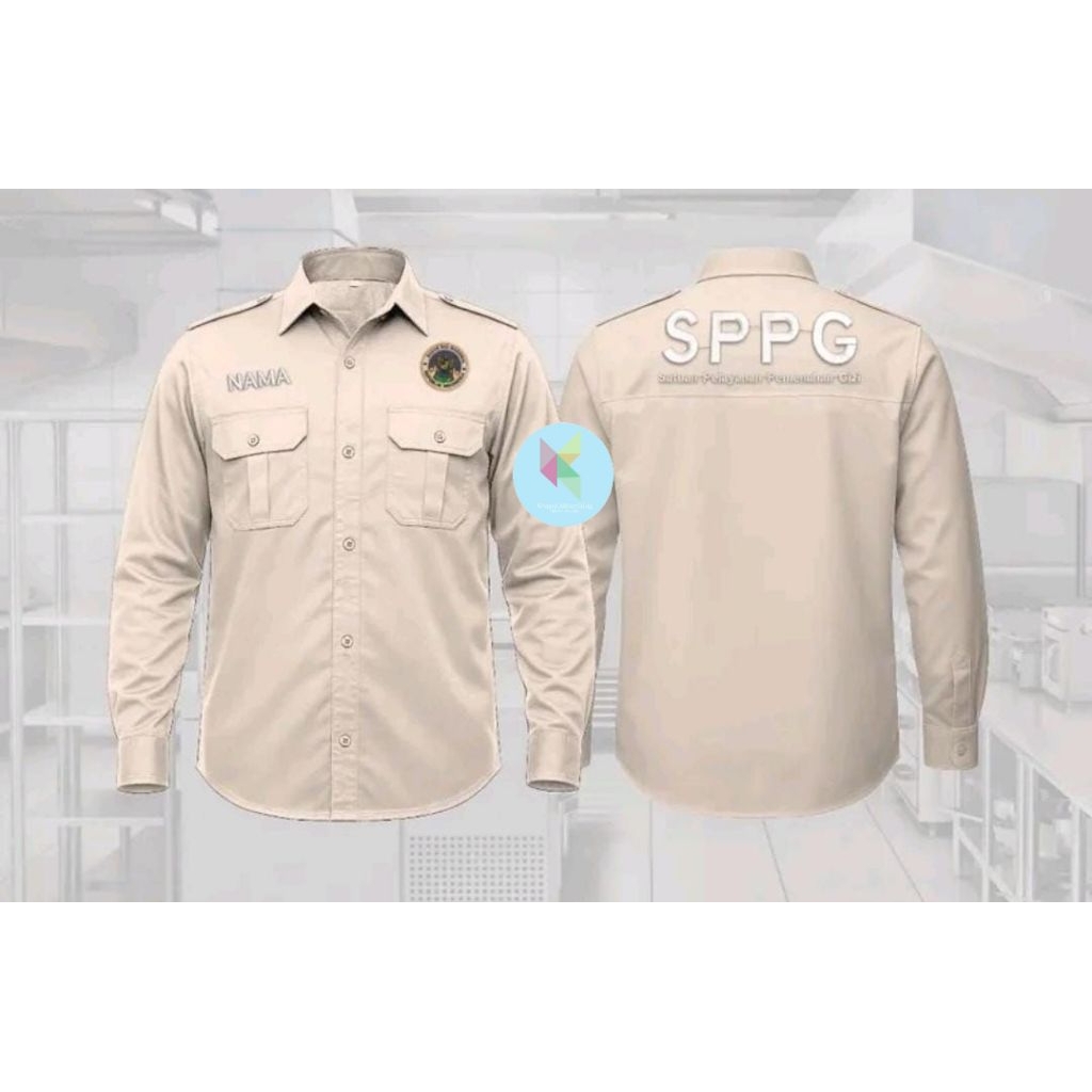 Kemeja SPPG BGN baju SPPG BGN seragam SPPG BGN krem Kantong 2 lengan panjang