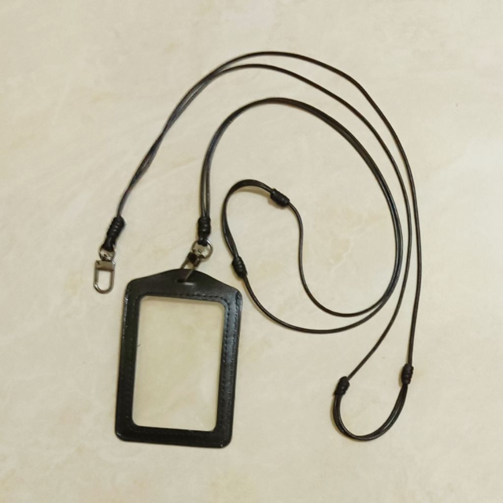 lanyard gantungan id card hitam polos unisex  tali korea