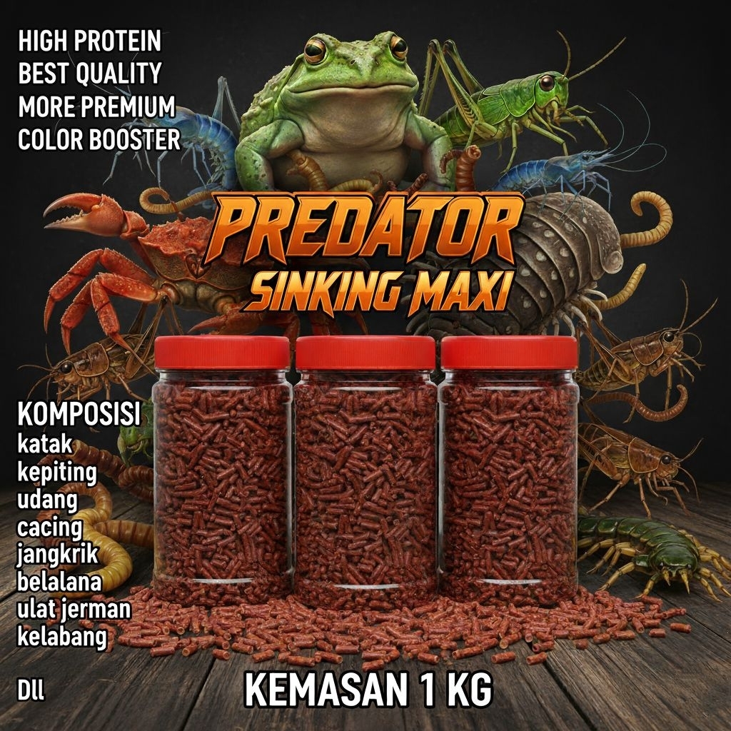 Predator Sinking Maxi Kemasan 1kg Pakan Channa Red Maru Barito Seruyan Pangkalabun