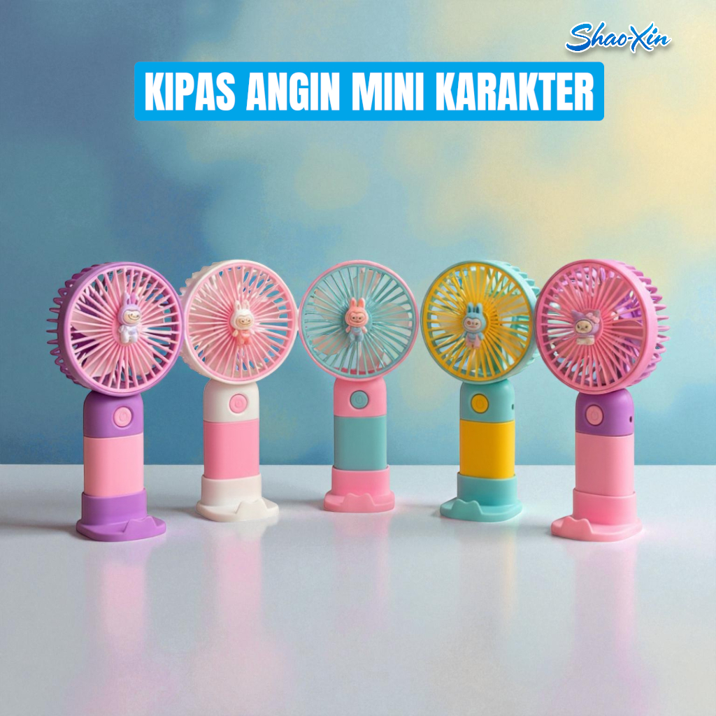 Kipas Angin Mini Portable Karakter Lucu - Kipas Genggam Cas USB Stand HP Angin Kencang