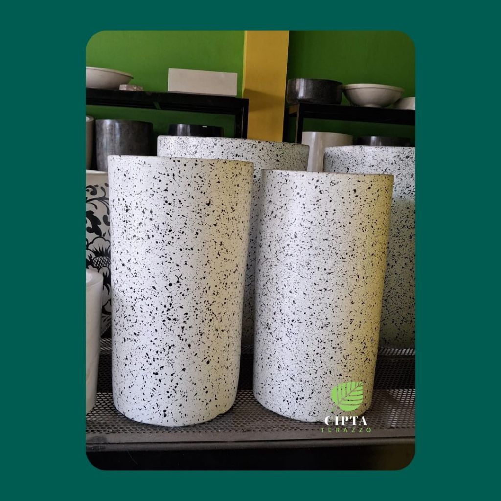 Pot Tanaman Motif Bercak Kecil | Kerajinan Teraso Aestetik | Terrazo