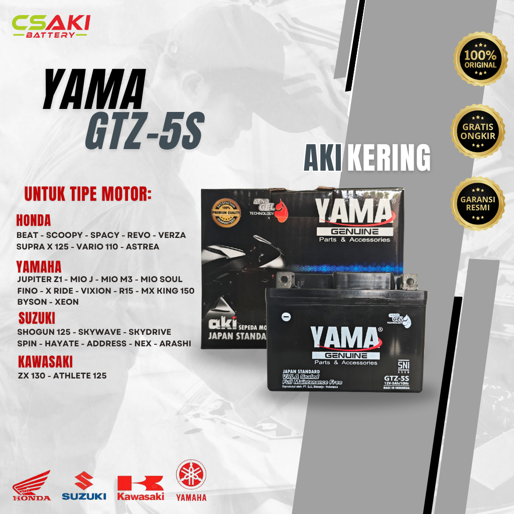 Aki Kering YAMA GTZ5S MF FS Original Untuk Motor Revo Fit Supra X 125 Mio J Mio Z