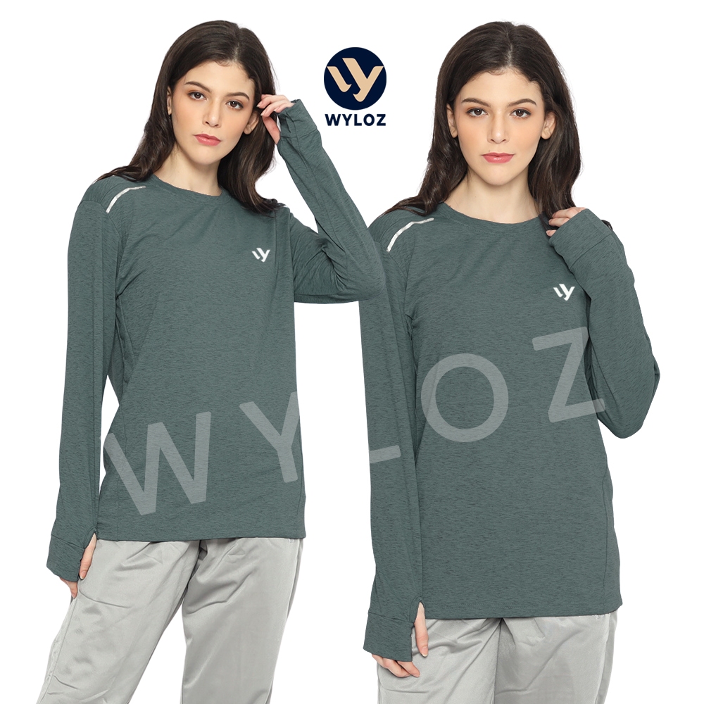 WYLOZ Baju Kaos Olahraga Lengan Panjang Jersey Training Gym Wanita Cewek Perempuan Outdoor Army Tua