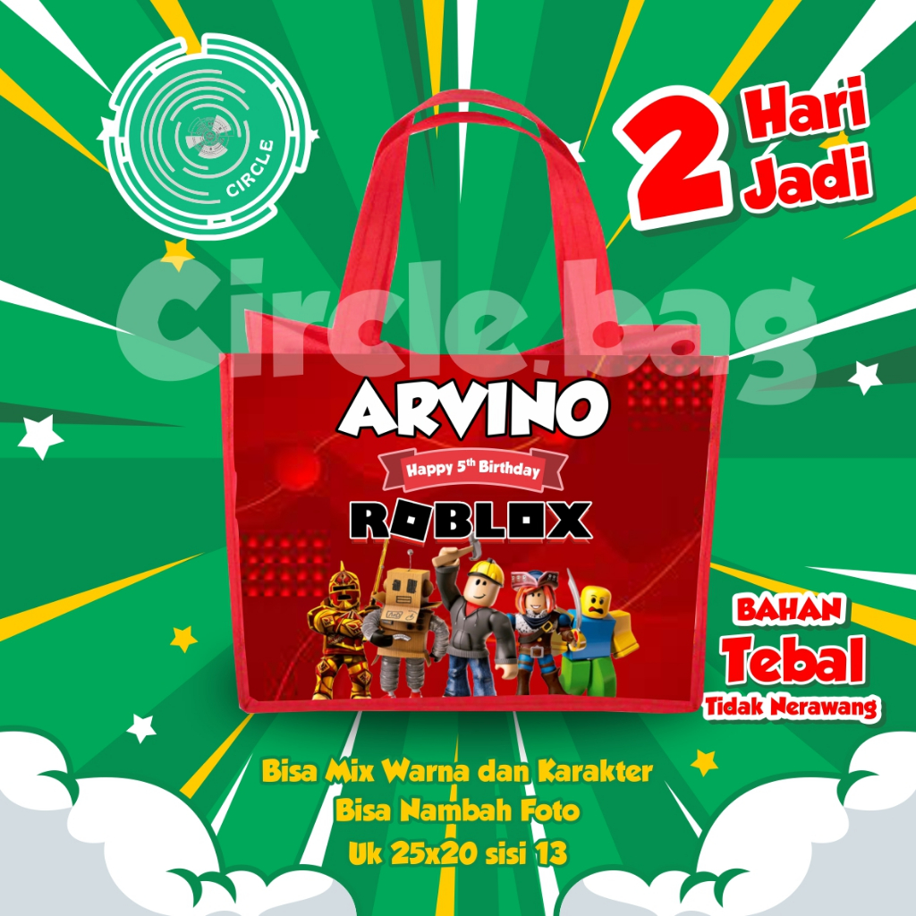 TAS CUSTOM ROBLOX/ TAS ULANG TAHUN TERLARIS / TAS ULANG TAHUN ANAK / GOODIE BAG / TAS BINGKISAN / TA