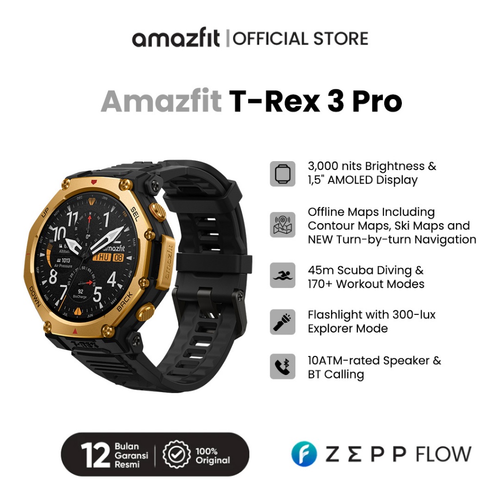 (Baru 2025gratis 5 hadiah)Amazfit T Rex 3 Pro 48mm Smartwatch Outdoor GPS AMOLED Sapphire Glass 25 D
