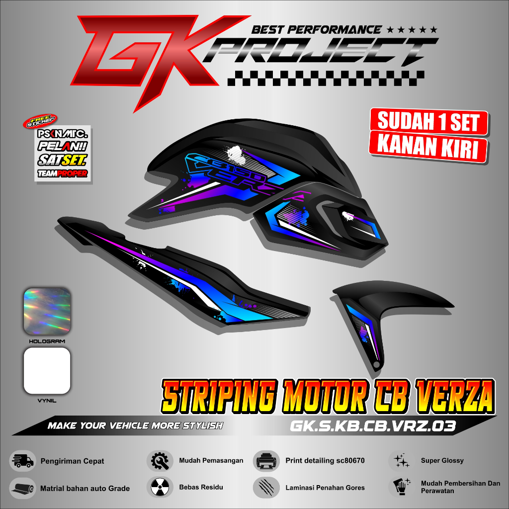 STRIPING CB VERZA 150 VARIASI | DECAL STRIPING VARIASI HOLOGRAM TRANSPARAN HONDA CB VERZA 150 GK 03
