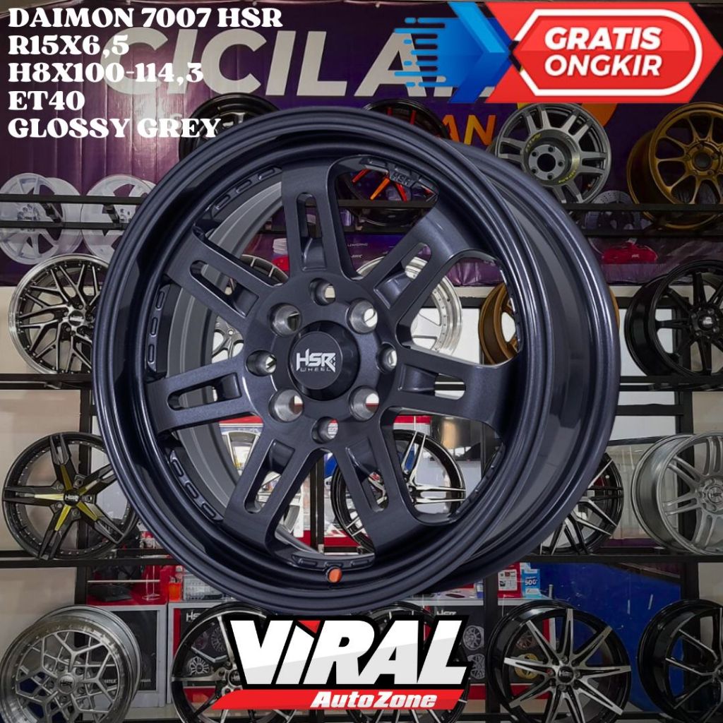 Velg Mobil Ring 15 MURAH HSR DAIMON R15 LEBAR 6,5 LOBANG BAUT 4 ET40 GREY