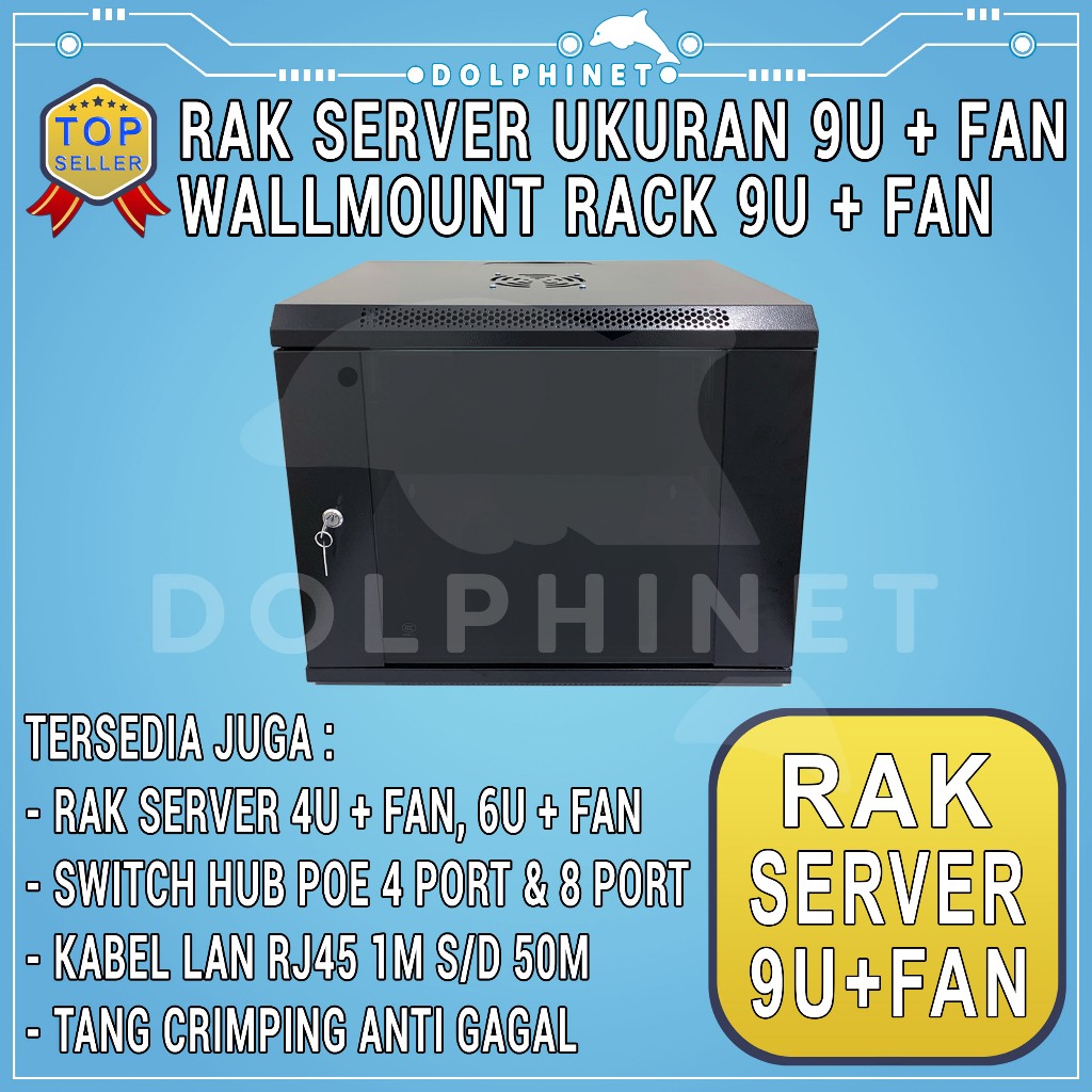 Wallmount Rack Server 9U / Wallmount Rack 9U / Rak Server Ukuran 9U Single Glass Door Rak Server Sin