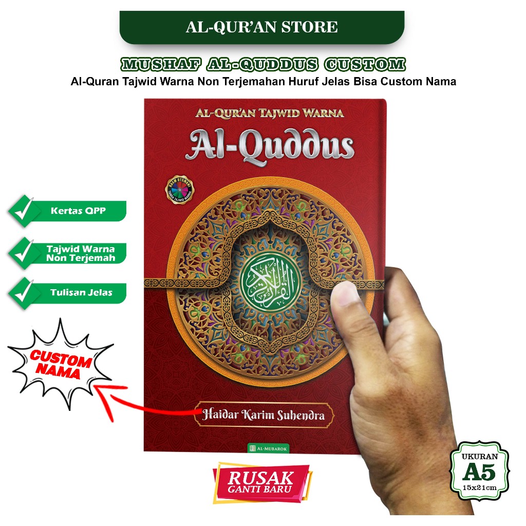 Al Qur'an Al Quddus Non Terjemah Tajwid Warna ( A6 & A5 ), Mushaf Al Quran Sedang, Al Quran Tajwid, 