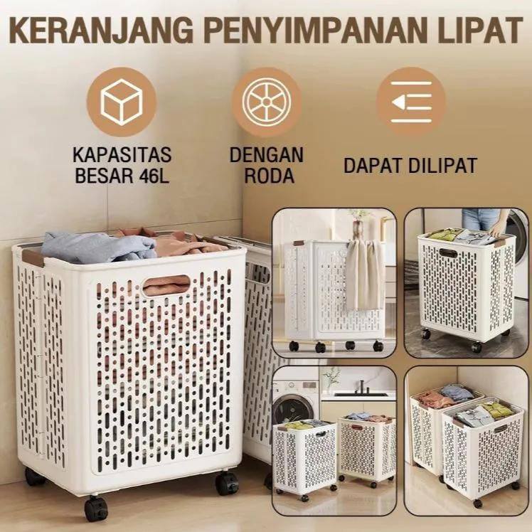 Keranjang Roda Lipat - Keranjang Baju - Keranjang Pakaian Loundry - Box Serbaguna