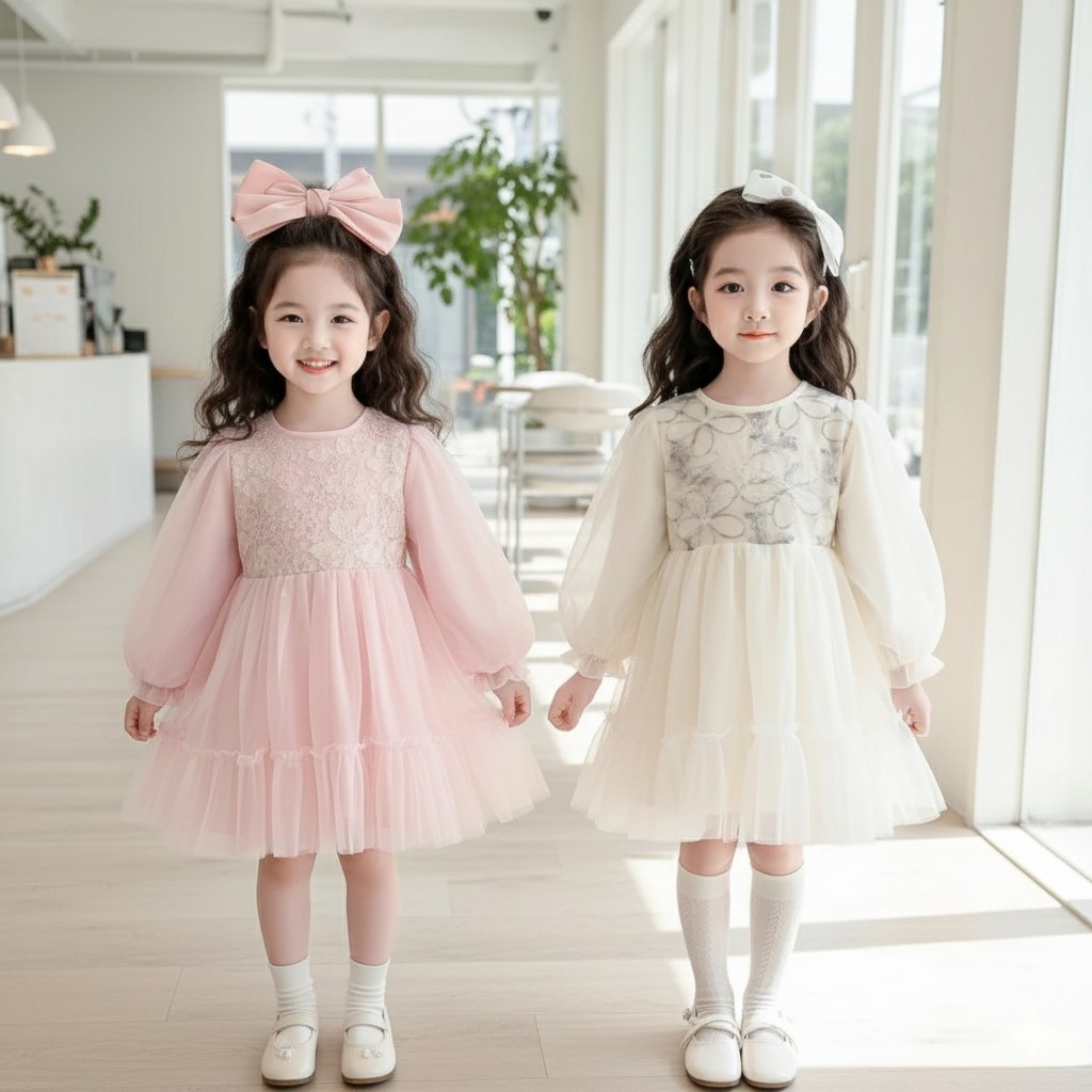 Dress Tutu Tile Anak Perempuan Usia 1-4 Tahun | Baju Lengan Panjang Model Tile Kembung Kombinasi Out