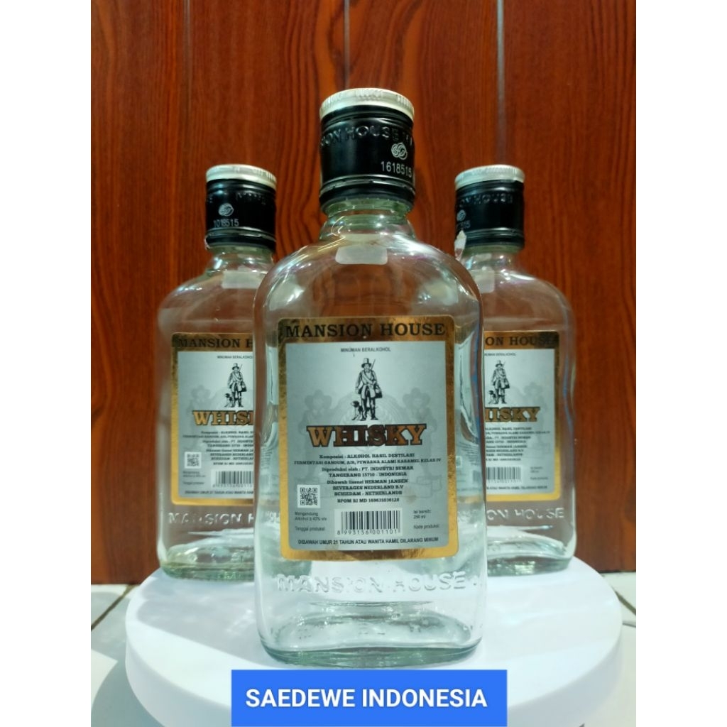BOTOL KOSONG MANSION HOUSE BEKAS MINUMAN IMPORT KAPASITAS 250ML BAHAN KACA TEBAL COCOK BUAT KOLEKSI 