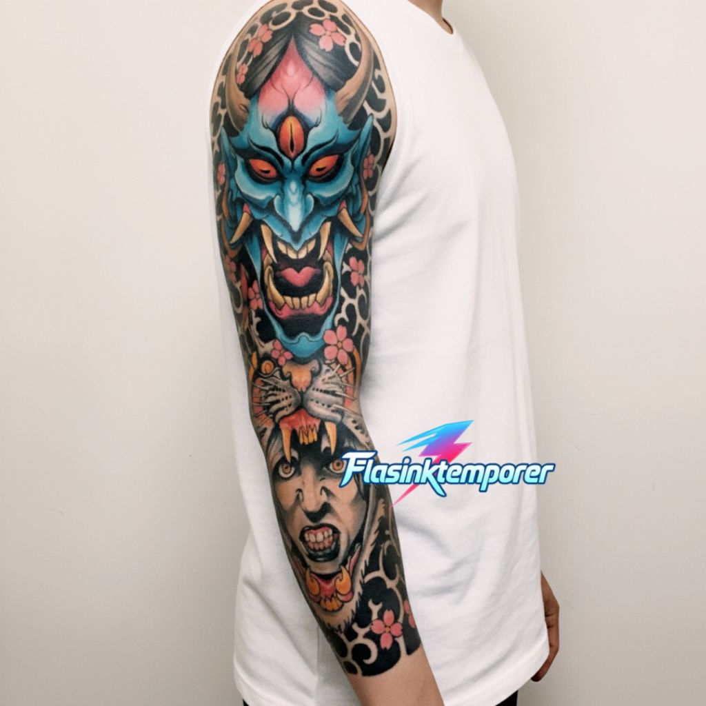 tatto temporer full tangan yakuza topeng jepang realistis