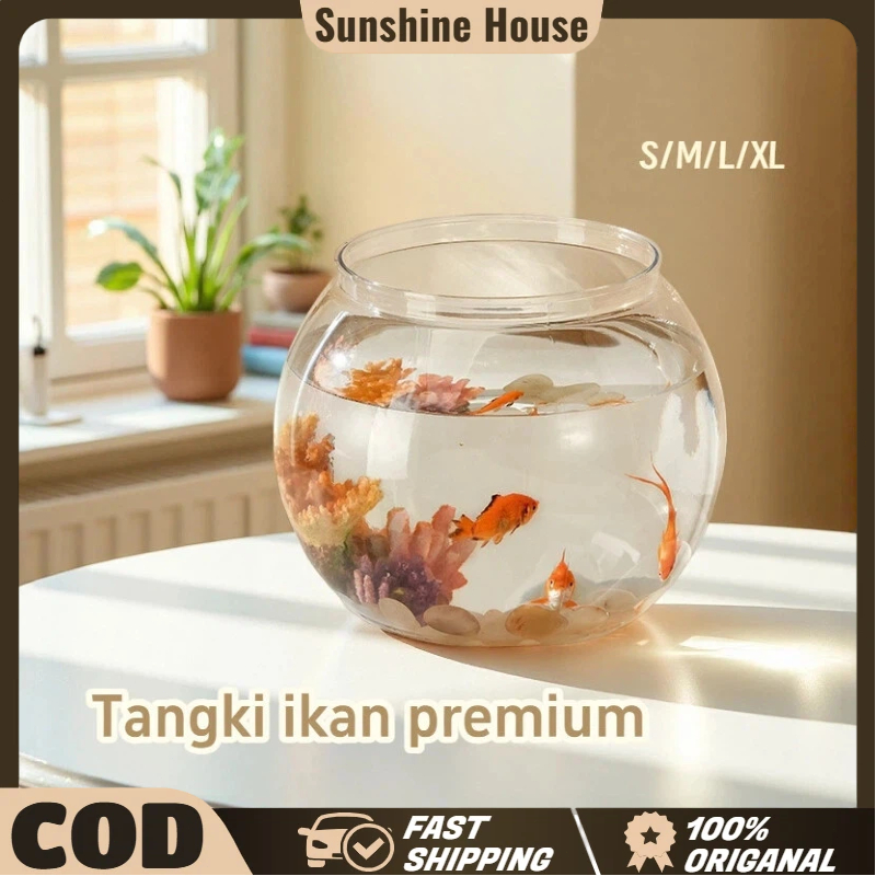 Tangki Ikan Akuarium / Cupang Hias Aquarium Toples Bulat Kura-Kura Wadah Tanaman Hias Hidroponik / F