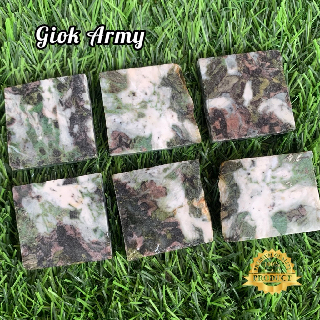 Bahan Batu Giok Army Asli Natural / Bongkahan Batu Giok Army / Lempengan Batu Giok Army
