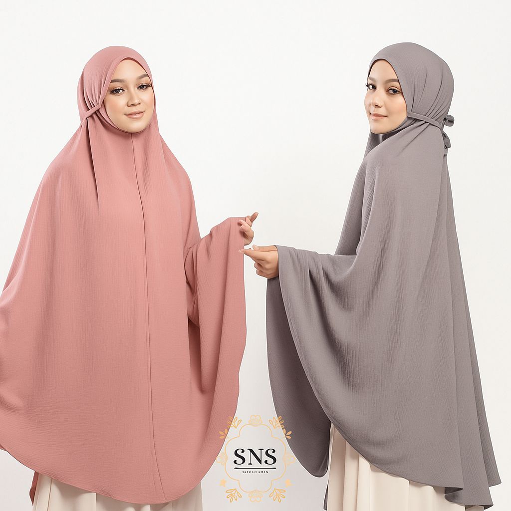 SNS COLLECTION Hijab Bergo Khimar Maryam Jumbo Syar'i Instan Cringkle Airflow Premium Non pet/Bergo 