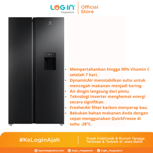 ELECTROLUX SIDE BY SIDE 2D KULKAS SIDE BY SIDE 2 PINTU 614 LT TYPE ESE5740BB  GARANSI RESMI  ORIGINA