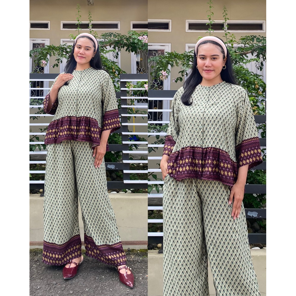 BISA COD Rafella Set Rayon Motif Rempel Bunga-Polkadot