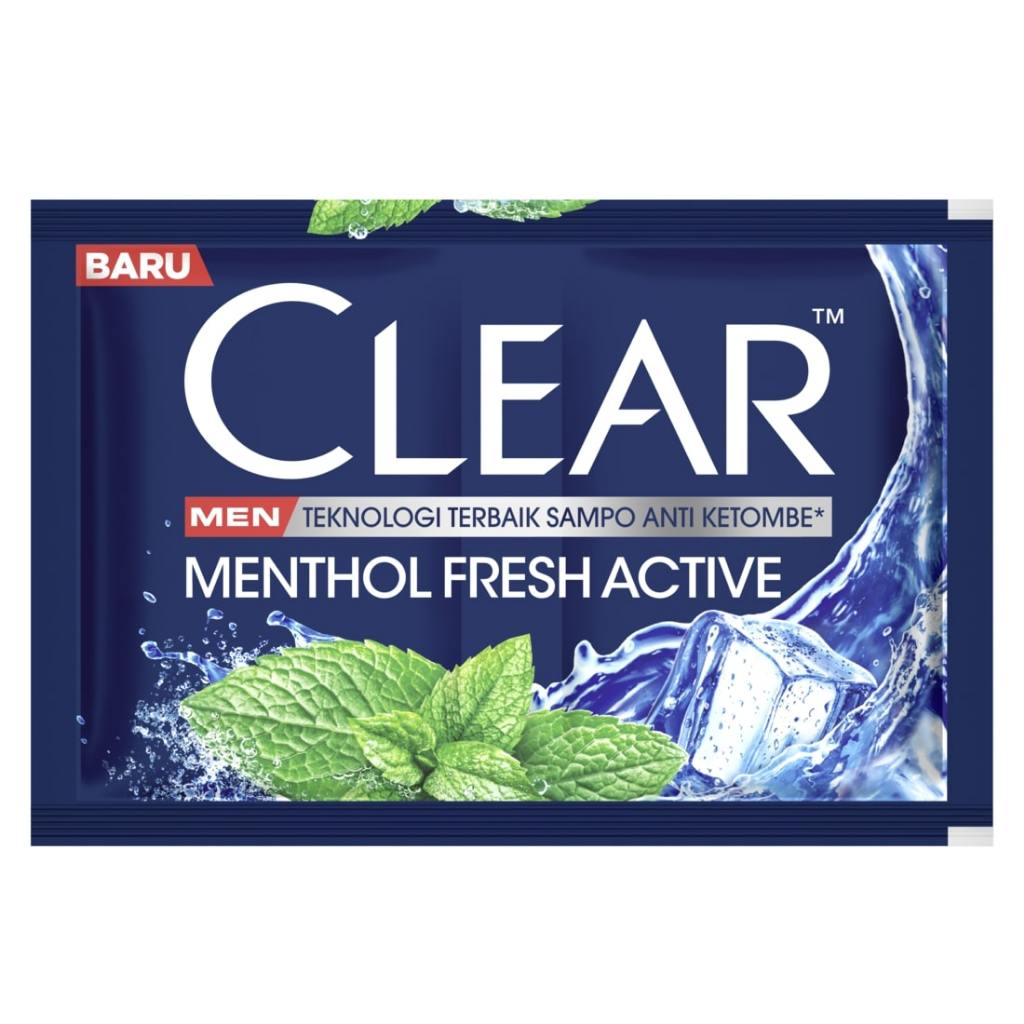 CLEAR Men Shampoo Anti Ketombe Menthol Fresh Active dengan 3 Cooling Factor untuk kesegaran hingga 4