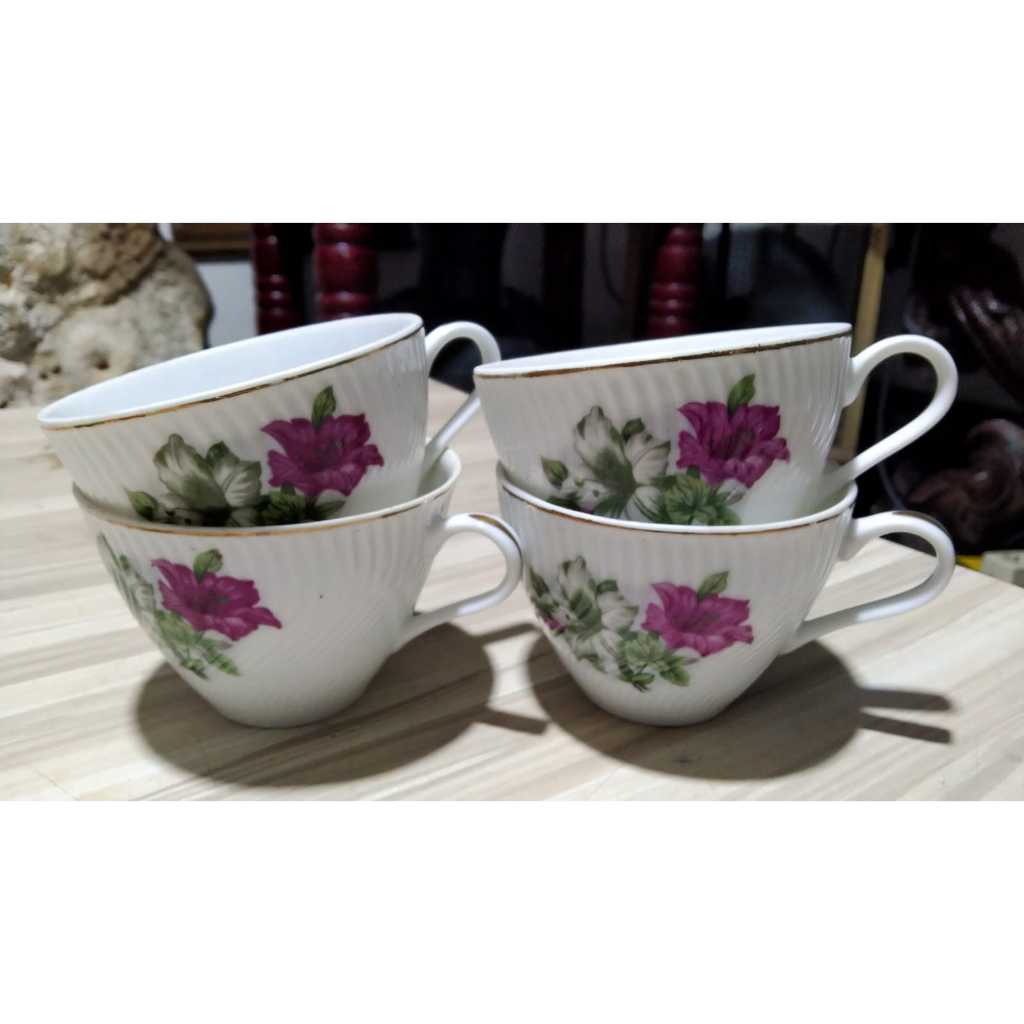 Cangkir Keramik Bunga Mawar Made In China Kuno Jadul Antik