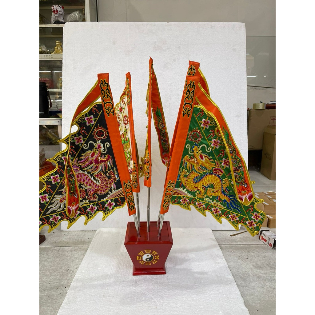 Bendera panca warna bordir Naga 5 warna + tempat bendera