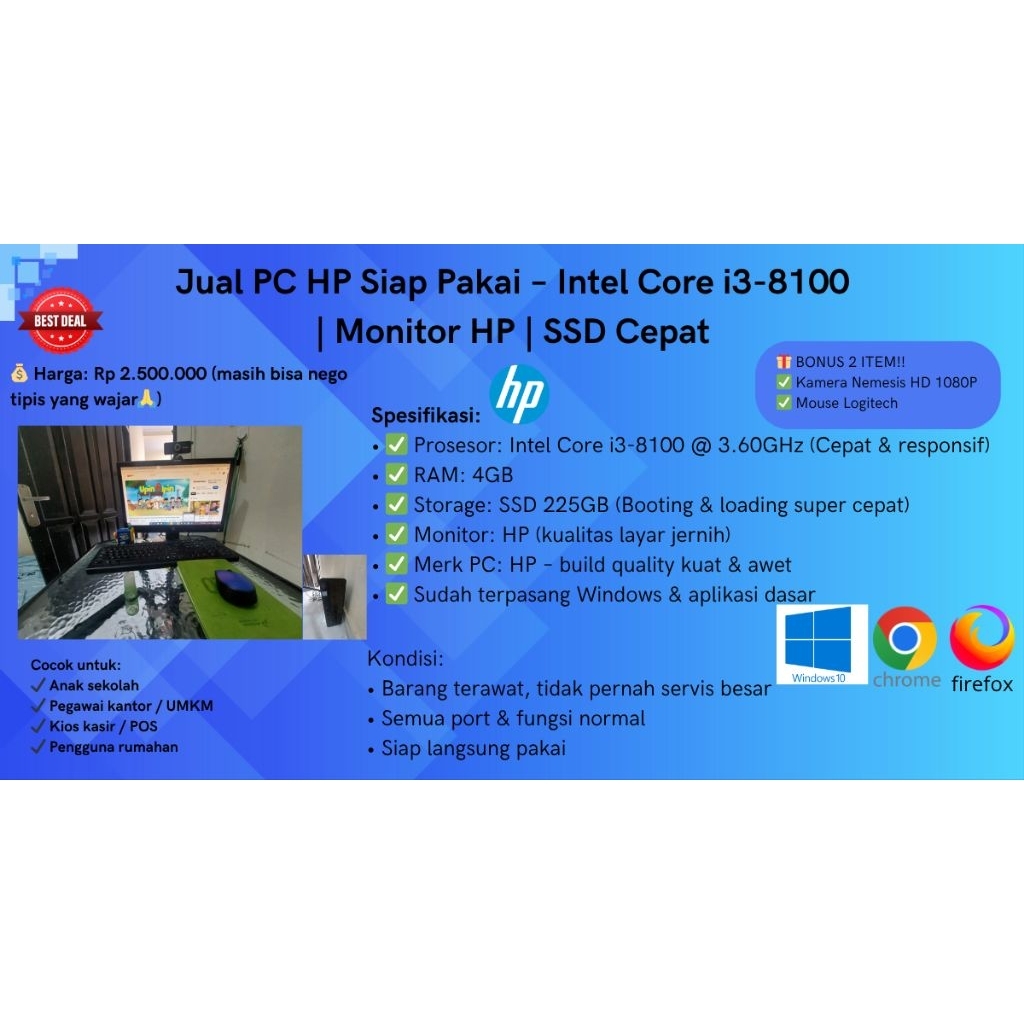 Komputer Pc hp intelcore i3-8100