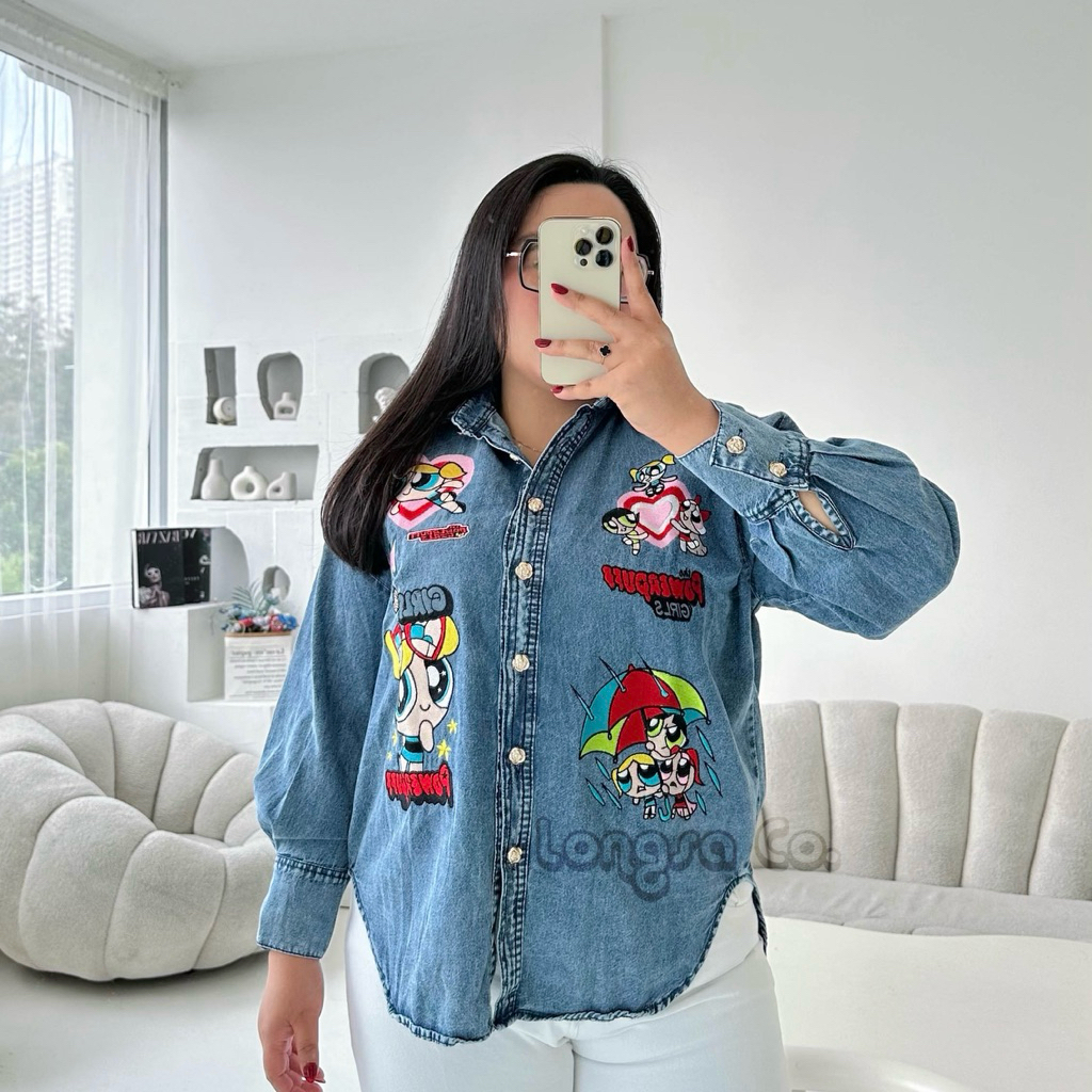 Kemeja Soft Jeans Kartun Bordir Premium Motif Powerpuff Girls – Longsa Co.