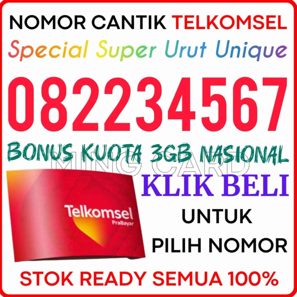 TIPE SUPER URUT 234567 ( Box 4 ) - Nomor Cantik Telkomsel 4G/5G Kartu Perdana Simpati Cantik Prabaya