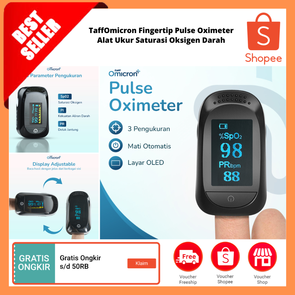 Fingertip Pulse Oximeter Alat Ukur Saturasi Oksigen Darah / Alat Ukur Oksigen Darah Digital