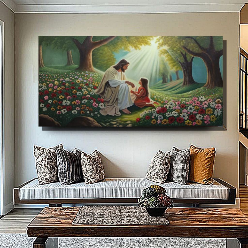 lukisan yesus  bisa costum wajah&keluarga  ukuran/gambar lukisan asli kanvas buatan tangan 100% (mad