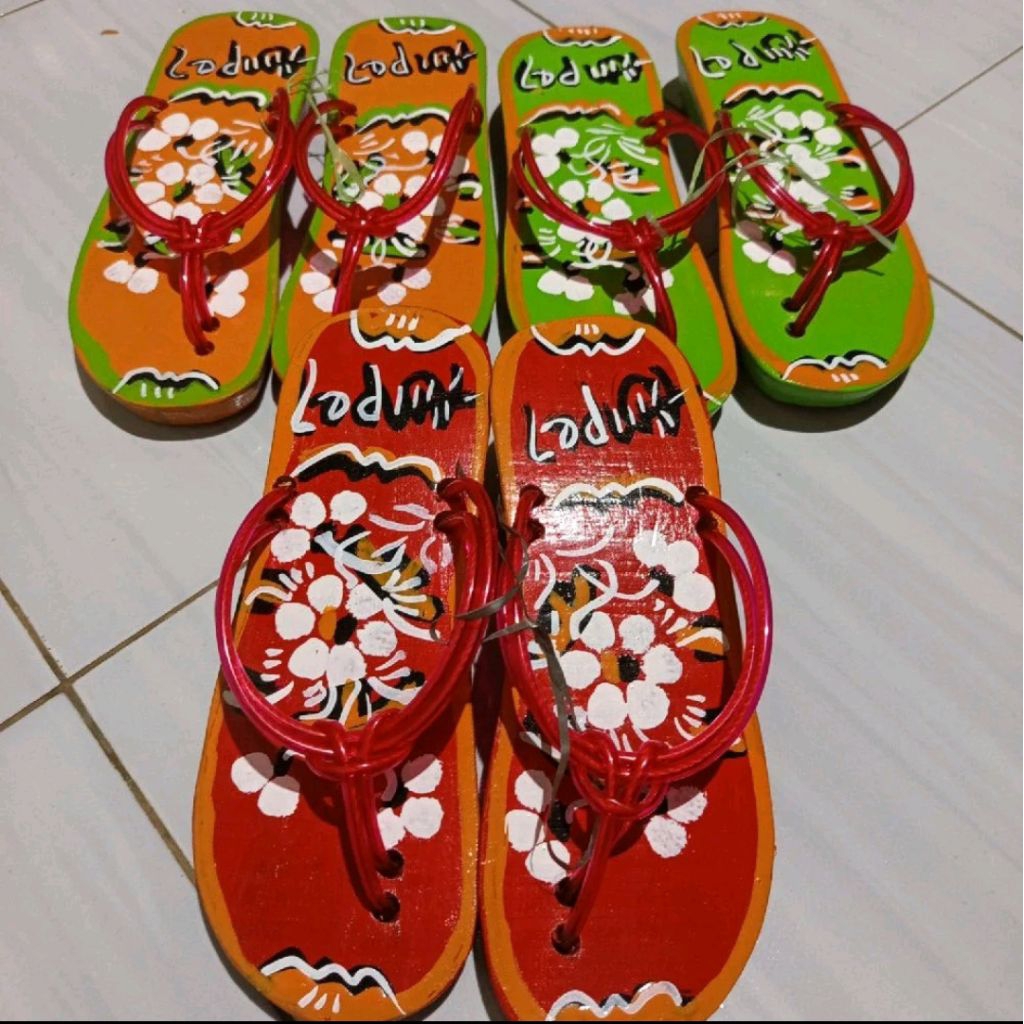 (TERMURAH) bakiak japit lukis / bakiak kayu lukis / bakiak kayu jadul / bakiak japit lukis selang